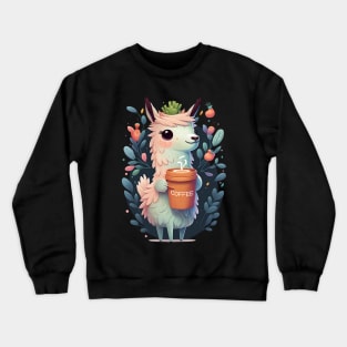 Magic Lama & Coffee Kawaii Anime Floral Coffee Lover Crewneck Sweatshirt